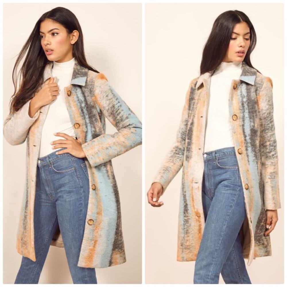 🆕 Reformation‎ Women's Blue Lasker Coat Button Down Collar Longsleeve Size XS